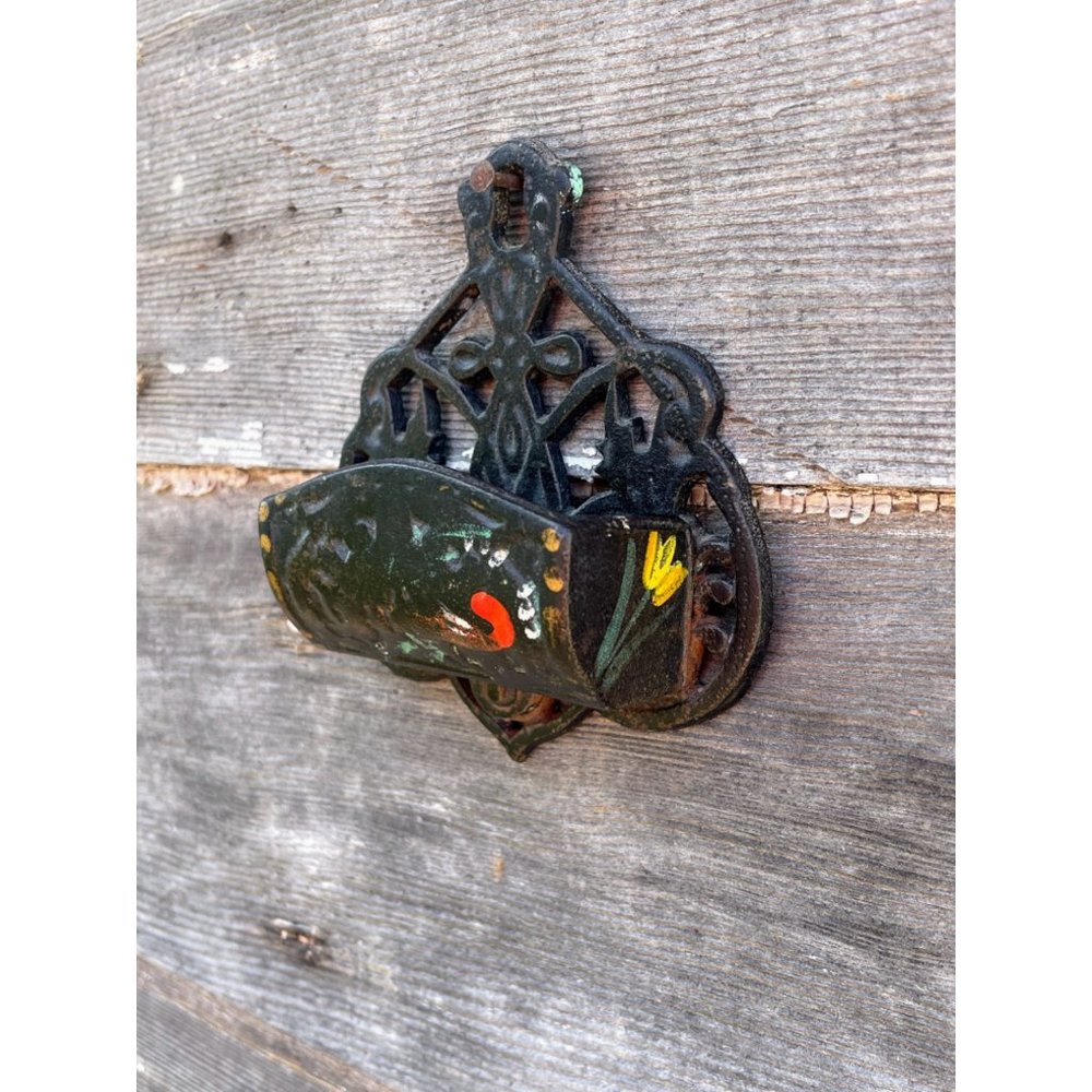 Vintage Small Cast Iron match safe holder Wall Hanging